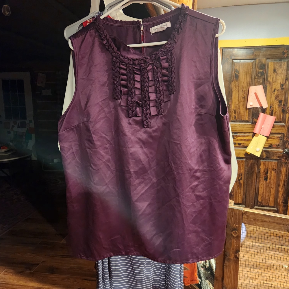 Liz Claiborne Deep Purple Ruffle Top